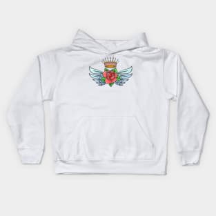 Winged Rose and Golden Crown colorful Tattoo. Kids Hoodie